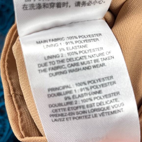 Self-Portrait Guipure Lace Mini Dress Teal Tiered Sleeveless Teardrop Sz 2 - Picture 16 of 16